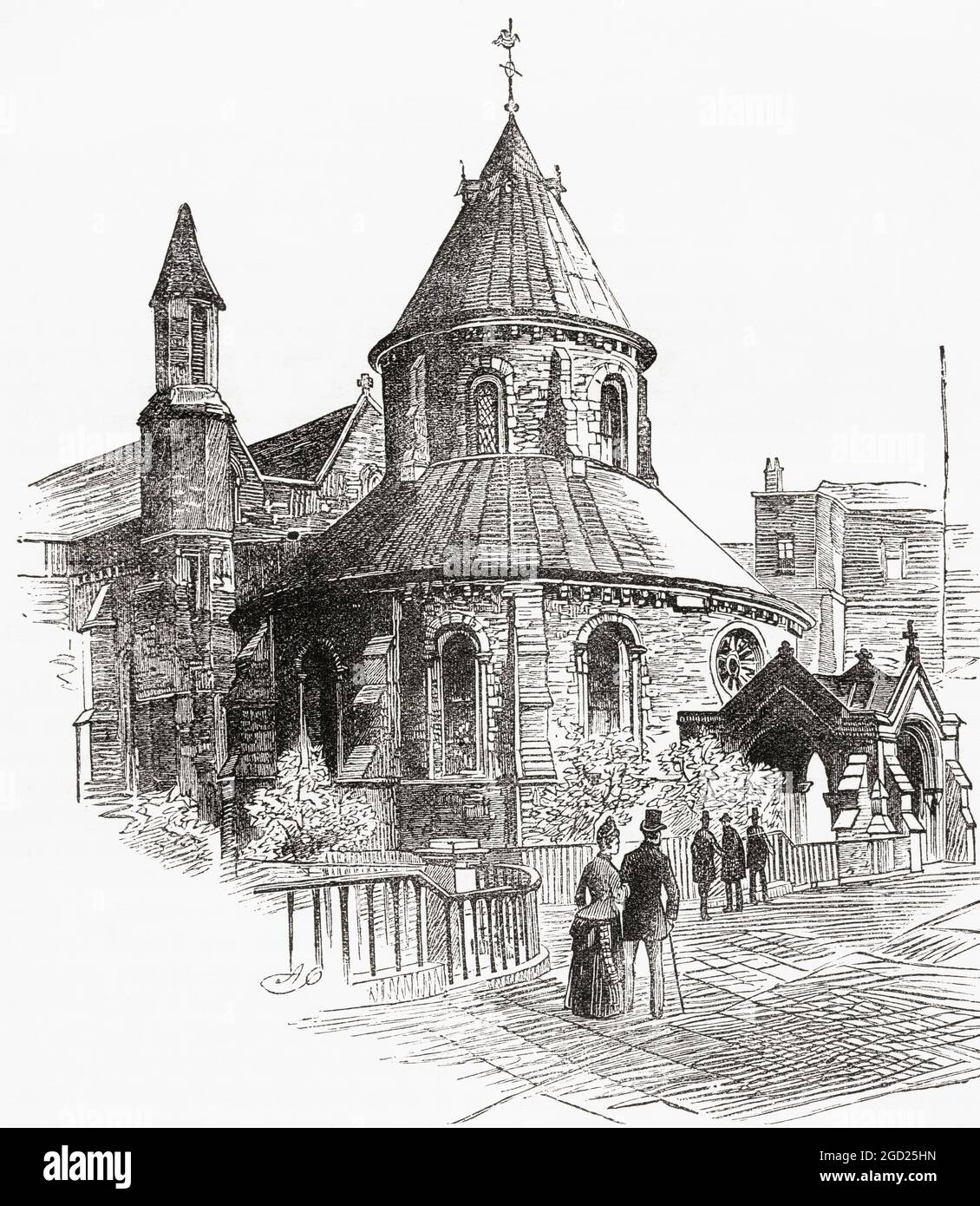 Die Temple Church, London, England, hier im 19. Jahrhundert gesehen. Die Kirche wurde von den Tempelrittern als englisches Hauptquartier errichtet. Aus dem malerischen England, seine Wahrzeichen und historischen Stätten, veröffentlicht 1891. Stockfoto