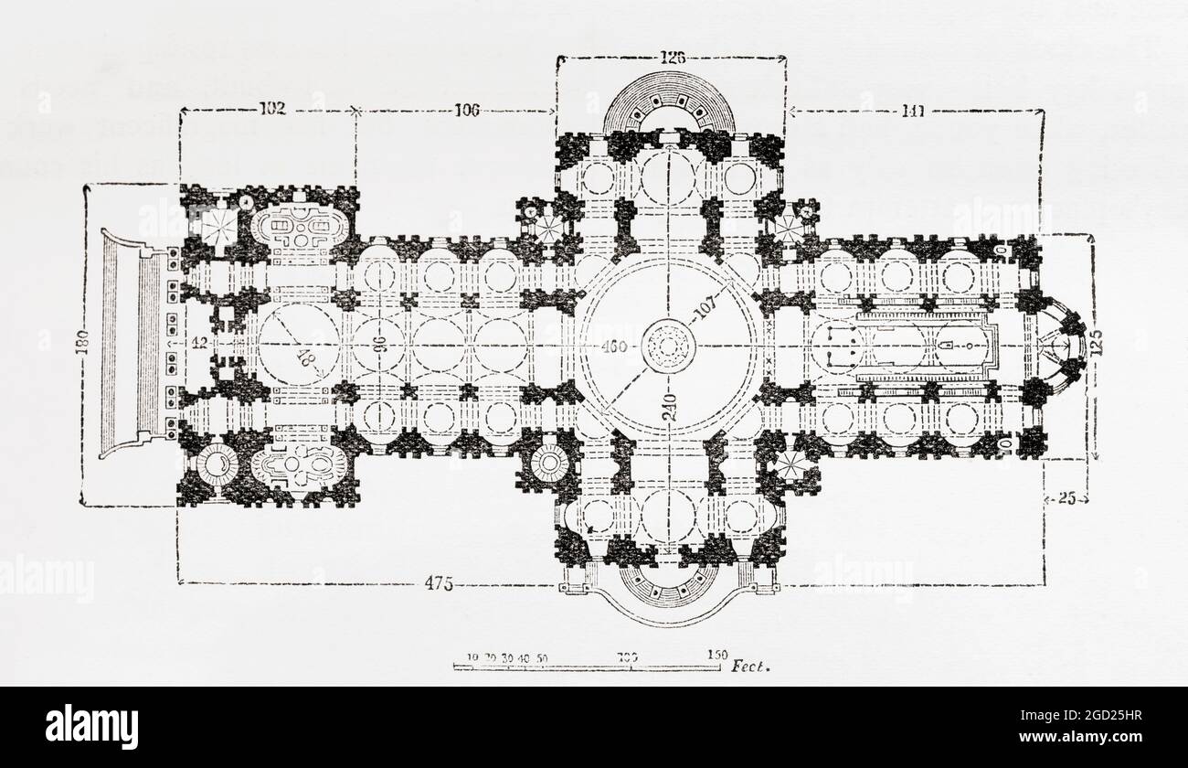 Plan der St. Paul's Cathedral, London, England. Aus dem malerischen England, seine Wahrzeichen und historischen Stätten, veröffentlicht 1891. Stockfoto