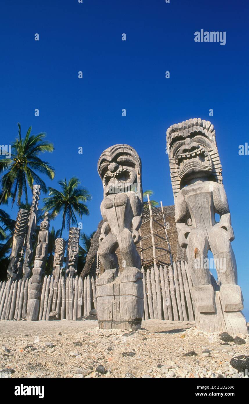 PU'uhonua O Honaunau National Historical Park South Kona, Island of Hawaii Ki'i in Hale O Keawe Heiau Stockfoto