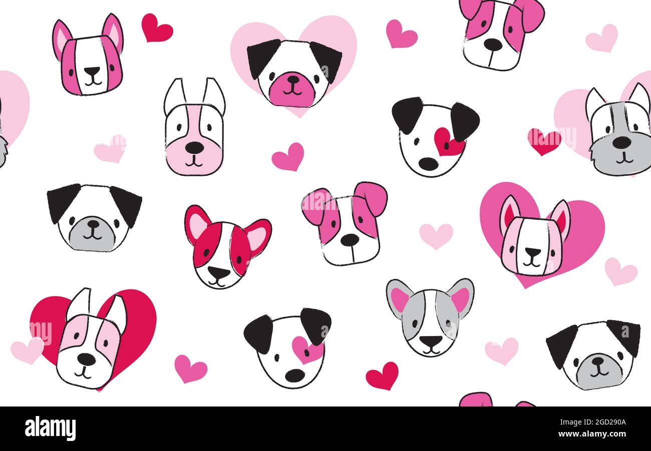 Doodle Dogs Valentine Vektor-Muster Stock Vektor
