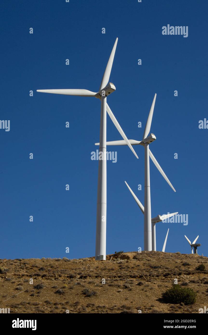 Windturbinen in der Nähe von Tehachapi, Kalifornien Stockfoto