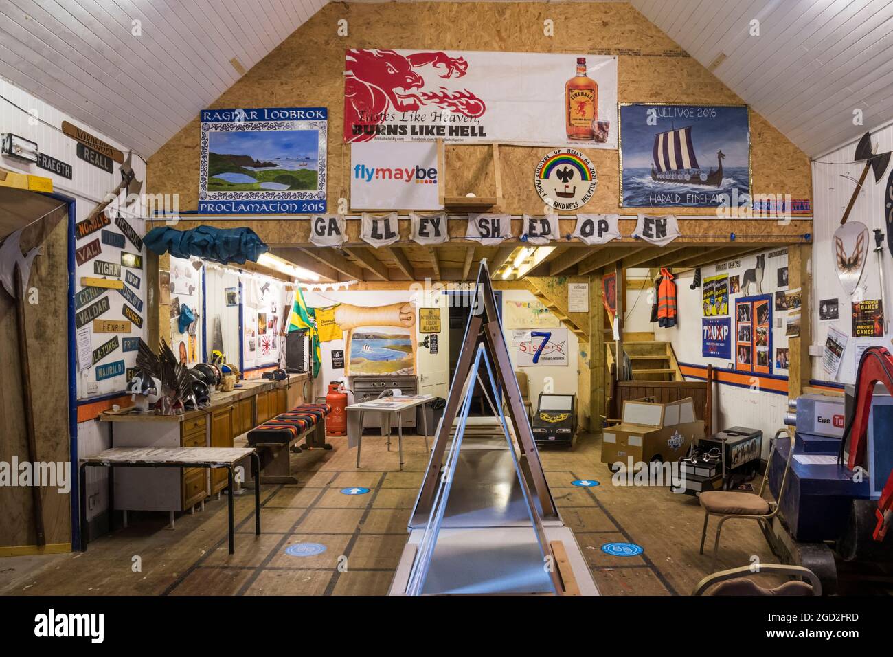 Cullivoe Up Helly AA Galley Shed auf Yell, Shetland. Stockfoto