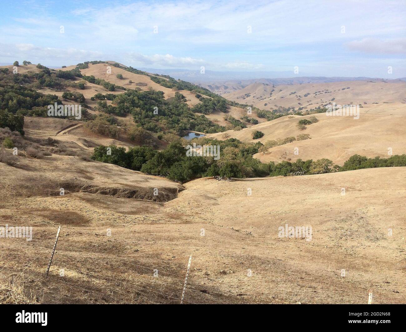 Diese Winteransicht zeigt das Grasland, das die Sparling Ranch dominiert, mit eingestreuten Abflüssen, die Eichenwälder Ca unterstützen. 3. Dezember 2013 Stockfoto