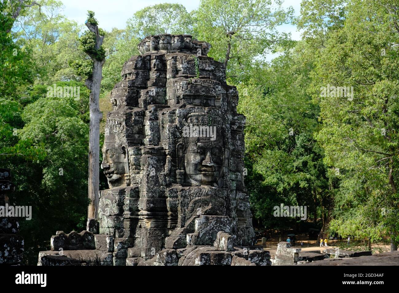 Kambodscha Krong Siem Reap Angkor Wat - Bayon Tempel Gesichter in Steinmauern geschnitzt Stockfoto