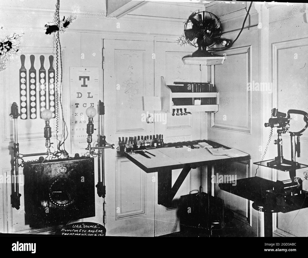 Augen- und Ohrbehandlungsraum in den USA Trost ca. zwischen 1909 und 1920 Stockfoto