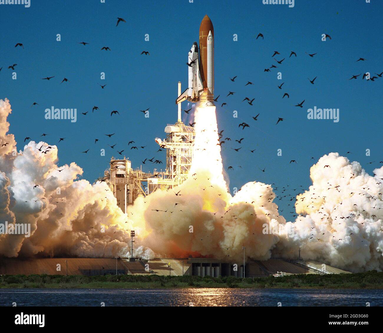 Der Space Shuttle Challenger, der von Cape Canaveral abfährt. Dies ist die unglückliche Mission STS-51L, bei der das Shuttle nach dem Ausfall eines O-Rings im soliden Booster zerstört wurde Stockfoto