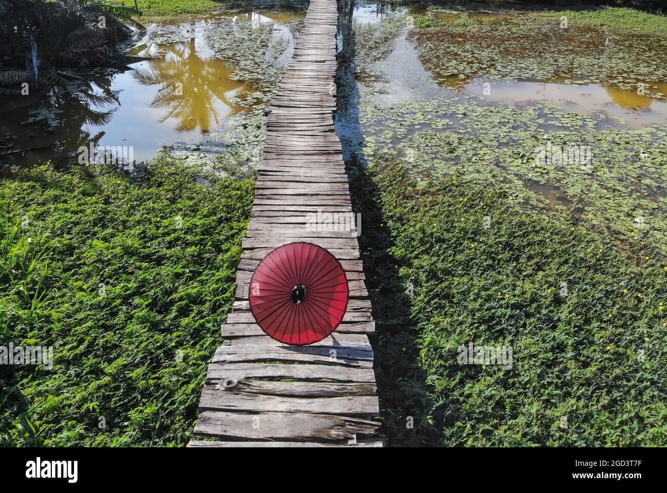 Schöne Holzbrücke in einer langen Provinz Südvietnam Stockfoto