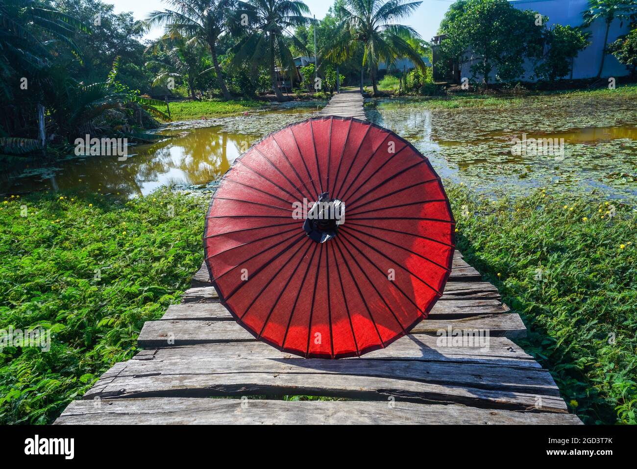 Schöne Holzbrücke in einer langen Provinz Südvietnam Stockfoto