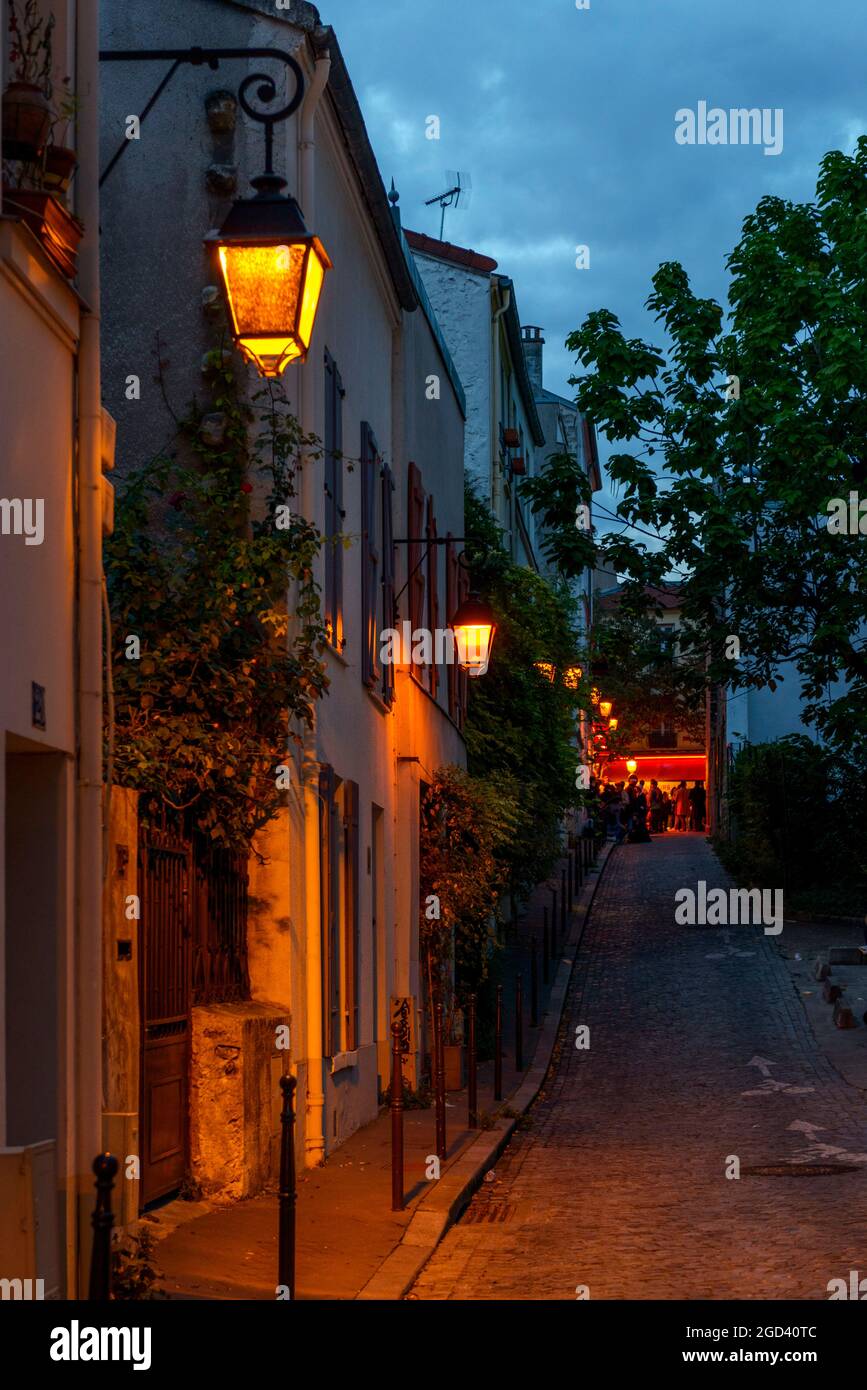 FRANKREICH, PARIS (75013), BUTTE-AUX-CAILLES, PASSAGE BOITON BEI NACHT Stockfoto