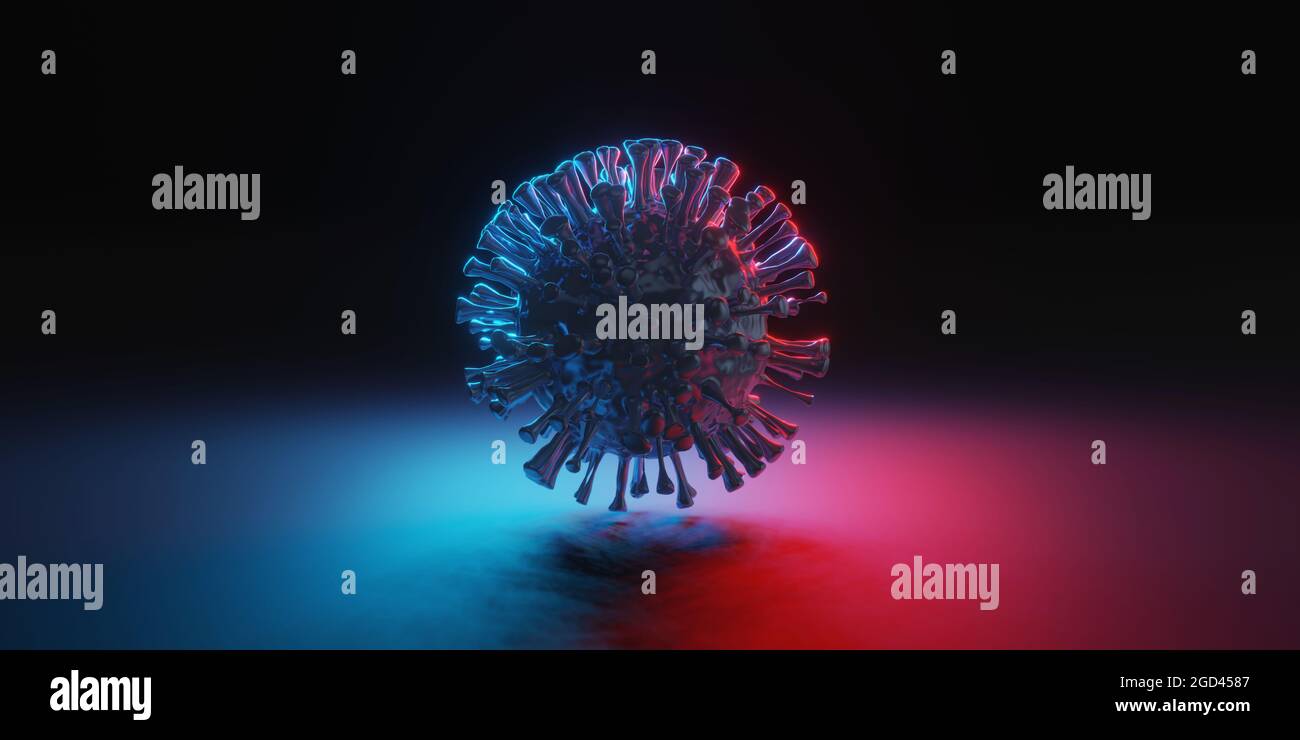 Ansicht des Corona-Virus mit rgb-Lichtern. Der Corona-Virus bricht aus. 3d-Illustration. Stockfoto