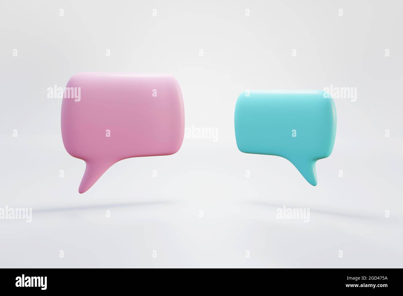Rosa und blaue Dialogblase isoliert auf weißem Hintergrund. 3D-Illustration. Stockfoto