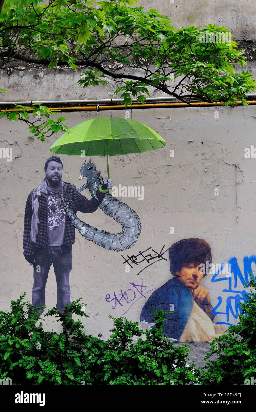 FRANKREICH, PARIS (75) 18. ARRONDISSEMENT, BEZIRK MONTMARTRE, STREET ART IN DER RUE SAINT VINCENT Stockfoto