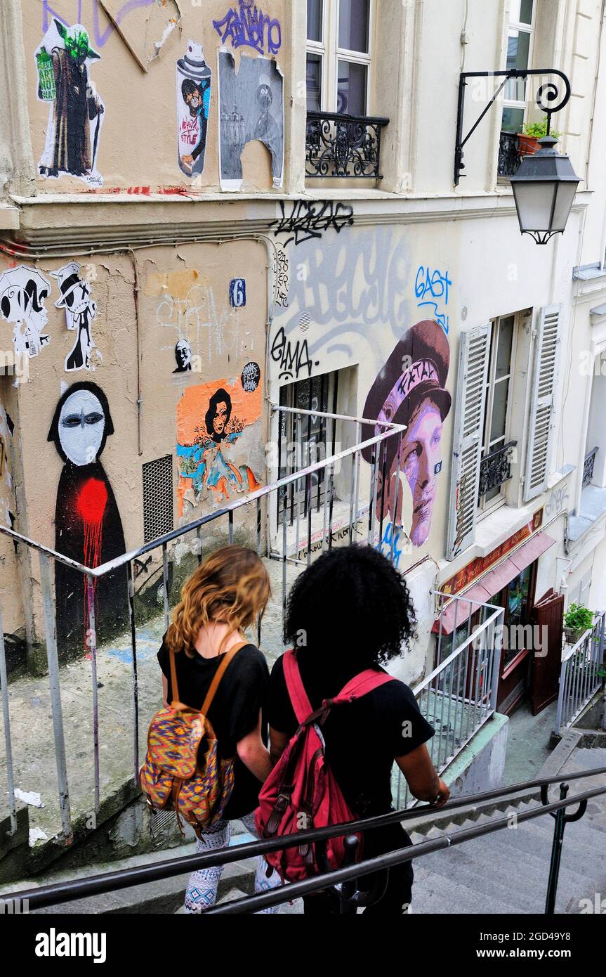 FRANKREICH, PARIS (75) 18. ARRONDISSEMENT, BEZIRK MONTMARTRE, STREET ART IN DER RUE DREVET Stockfoto