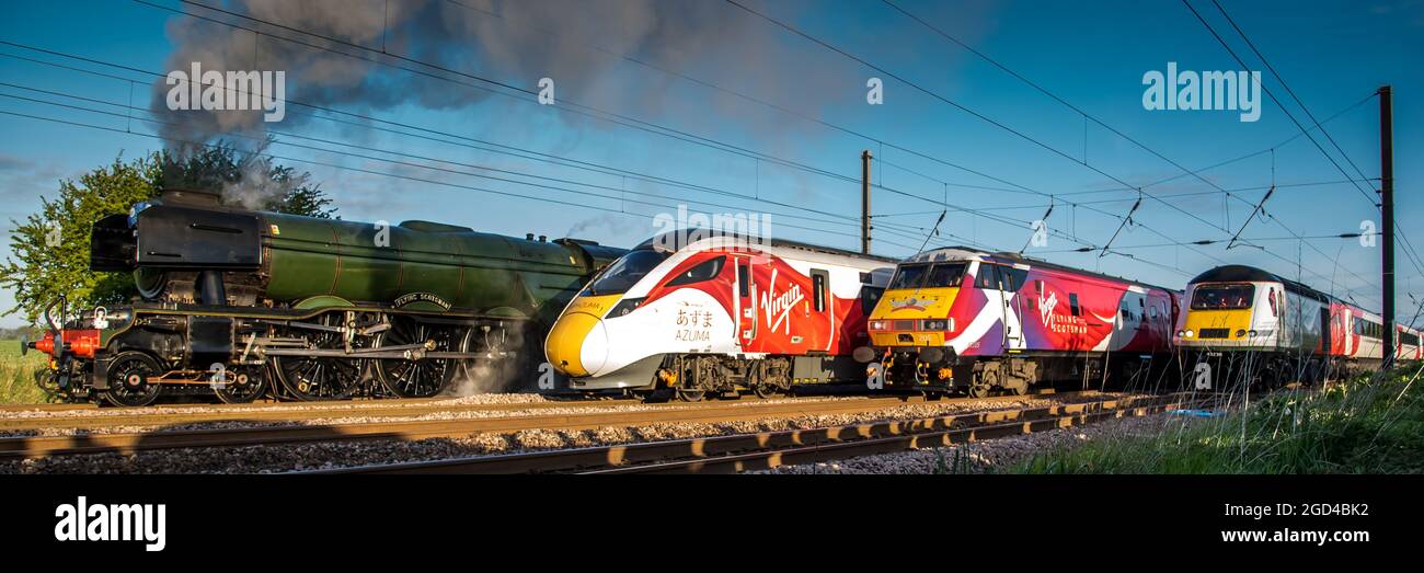 Vier Züge, eine einmalige Veranstaltung nördlich von York Station Stockfoto