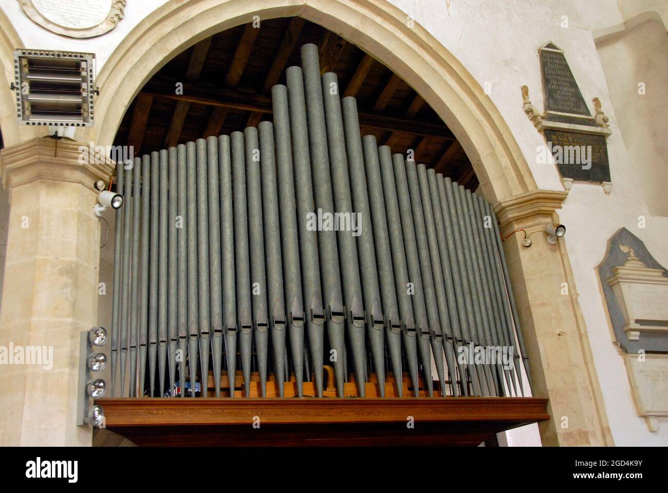 Orgelpfeifen in St. Catherine's Church, Ludham, Norfolk, England Stockfoto