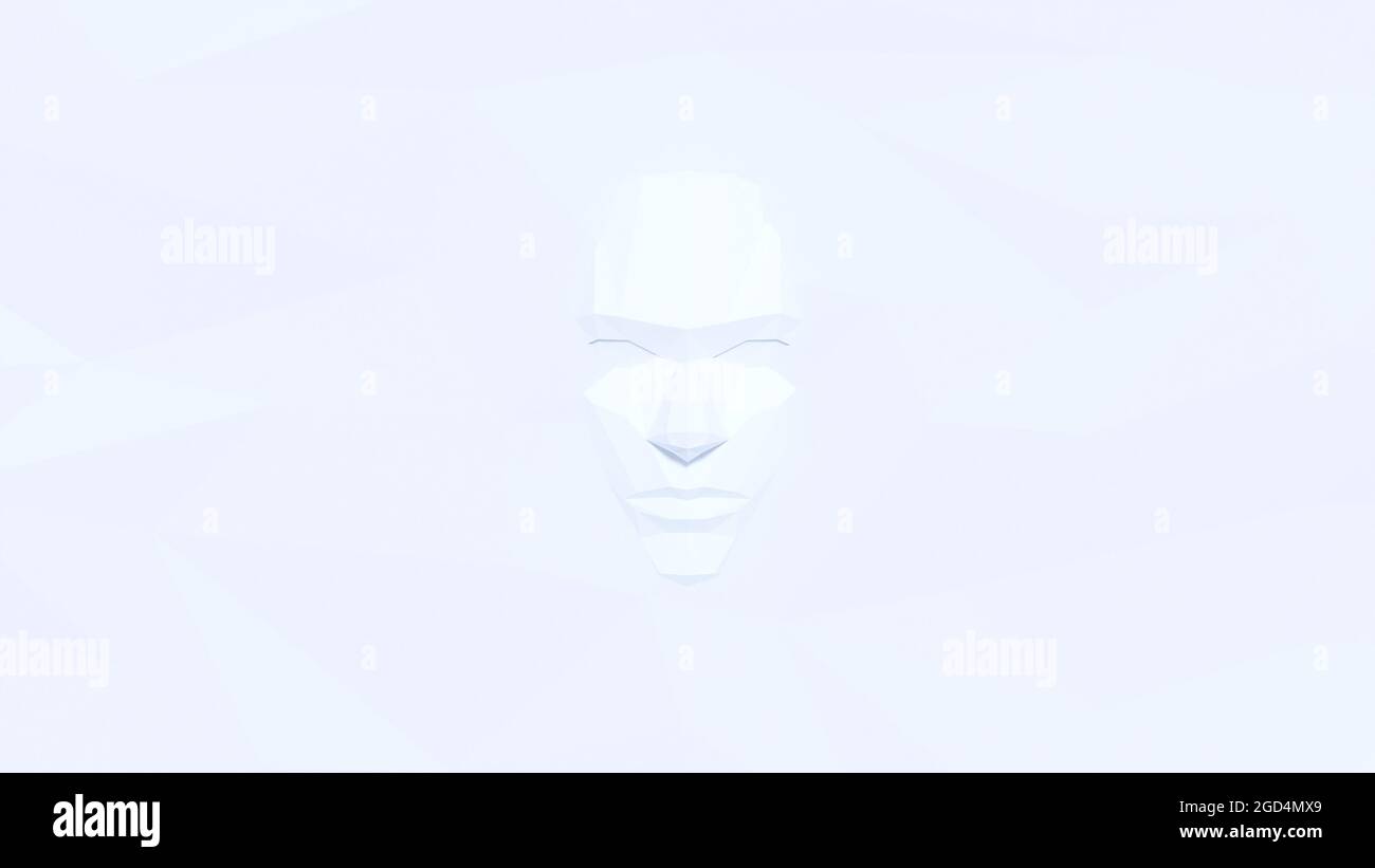 Low-Poly-Mann-Gesicht in weißem Hintergrund. 3d Rendering Illustration schön einfachen Stil. Stockfoto