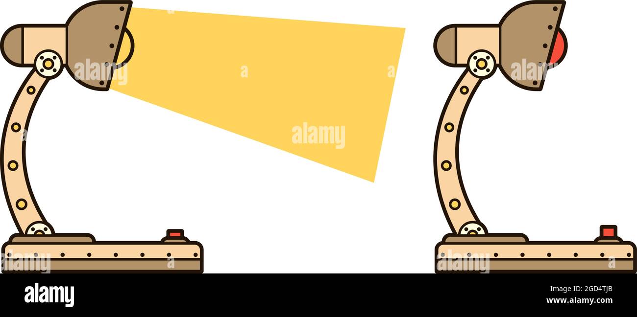 Mechanische Tischleuchte aus Metall, Licht an und aus Stock Vektor