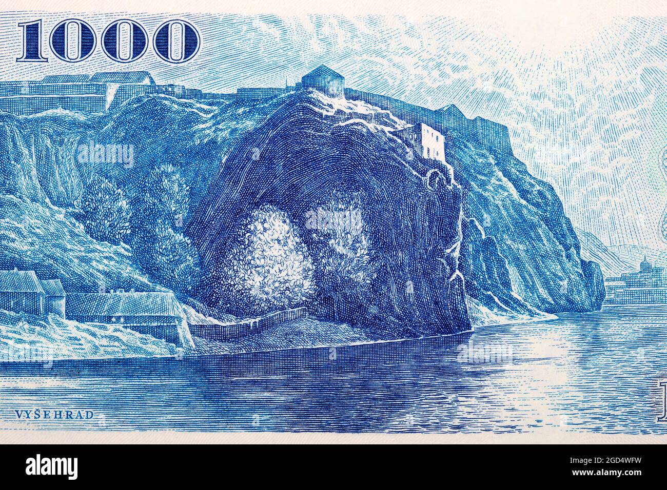 Blick auf die Moldau bei Vysehrad aus tschechoslowakischem Geld Stockfoto