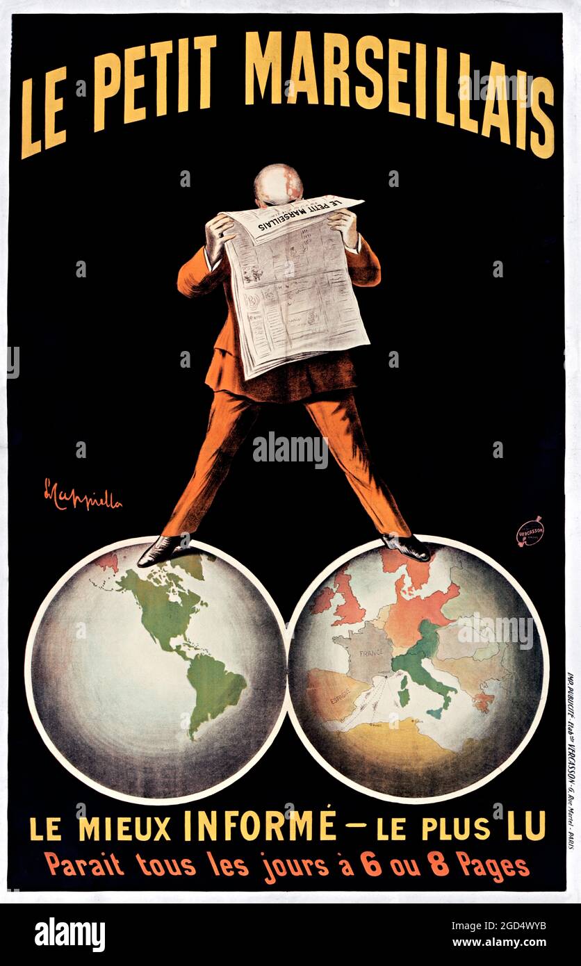 Französisches Poster – Kunstwerk von Leonetto Cappiello. Hohe Auflösung. Digital verbessert/verbessert. Le Petit Marseille (1911). Stockfoto