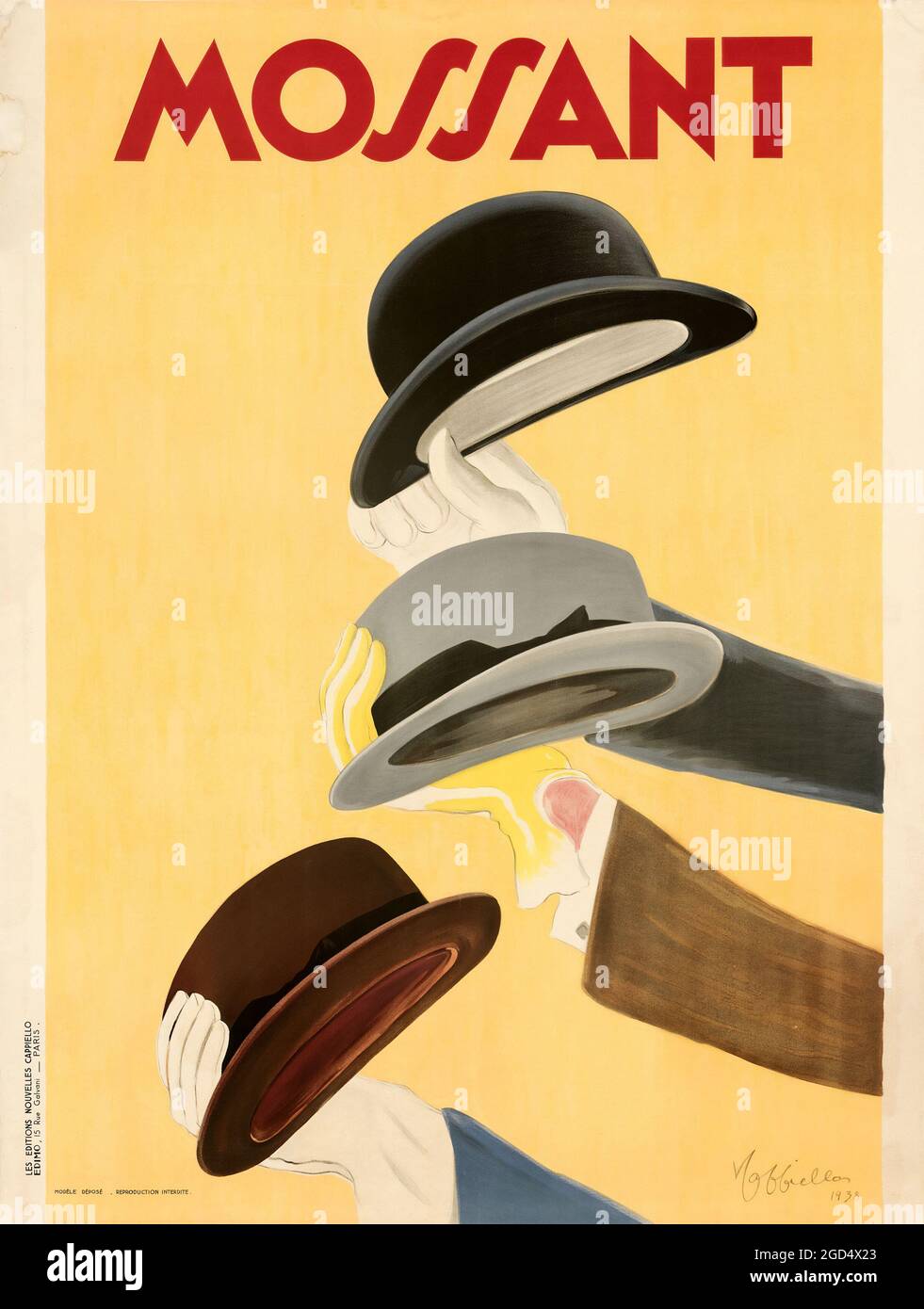 Französisches Poster – Kunstwerk von Leonetto Cappiello. Hohe Auflösung. Digital verbessert/verbessert. Mossant 1938. Stockfoto