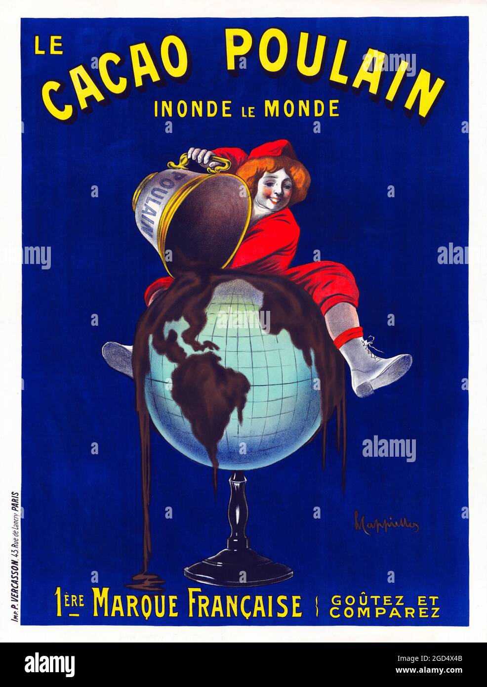 Französisches Poster – Kunstwerk von Leonetto Cappiello. Hi Res. 1911. Digital verbessert / verbessert. Le Cacao Poulain inonde Le Monde. 1ere Marque Francaise. Stockfoto