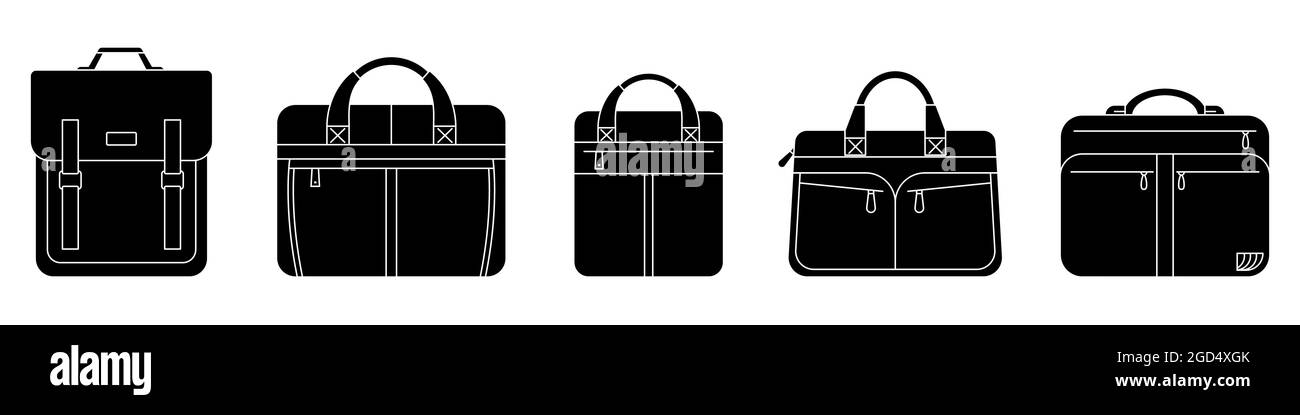 Aktenkoffer-Symbol. Vektorgrafik. Satz schwarzer Aktentaschensymbole. Isolierte Herrentaschen Stock Vektor
