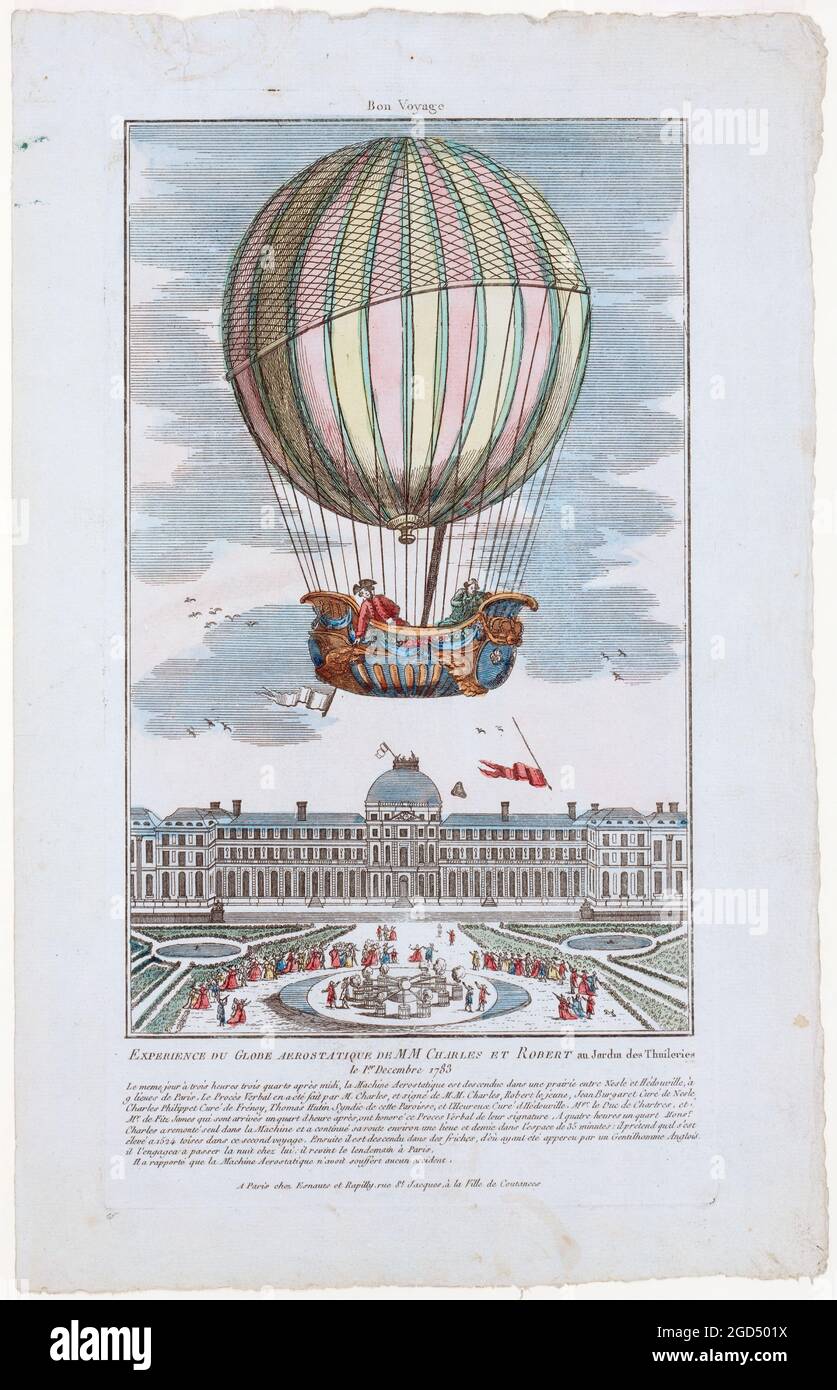 Französisches antikes Poster - Bon Voyage, Experience the Globe with Ballon 1783. Stockfoto