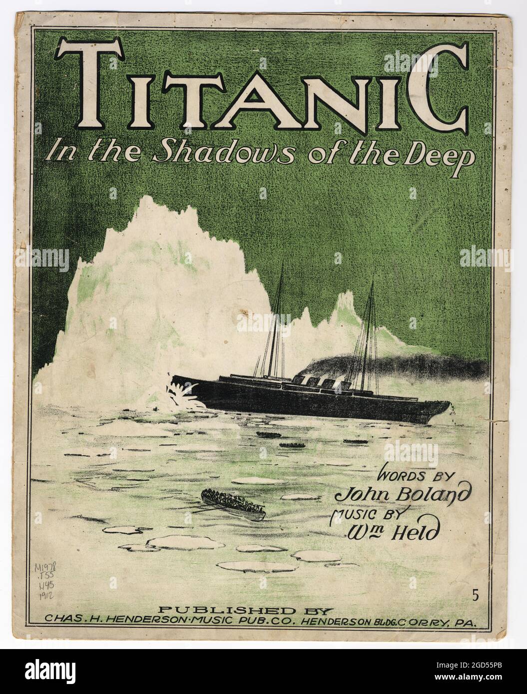 Titanic in the Shadows of the Deep. Worte von John Boland. Musik von WM Held. Chas. H. Henderson Music Pub. Co., Corry, Pa, c1912, monografisch. Abdeckung. Stockfoto