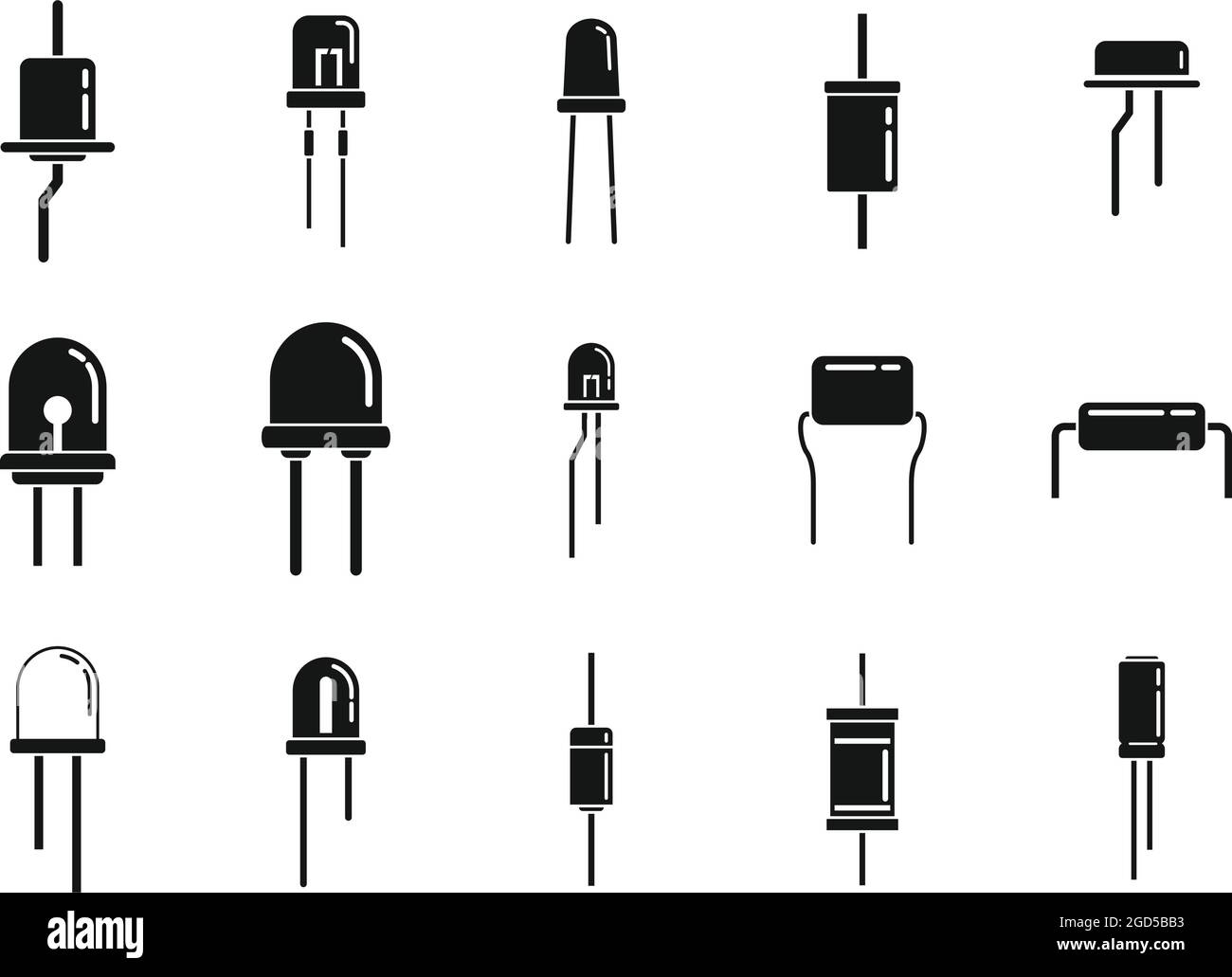 Diodensymbole setzen einen einfachen Vektor. Anodenleuchte. LED-Alarm Stock Vektor