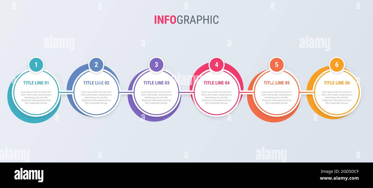 Bunte Diagramm, infografik Vorlage. Timeline mit 6 Optionen. Abgerundet Workflow für das Geschäft. Vektor Design. Stock Vektor