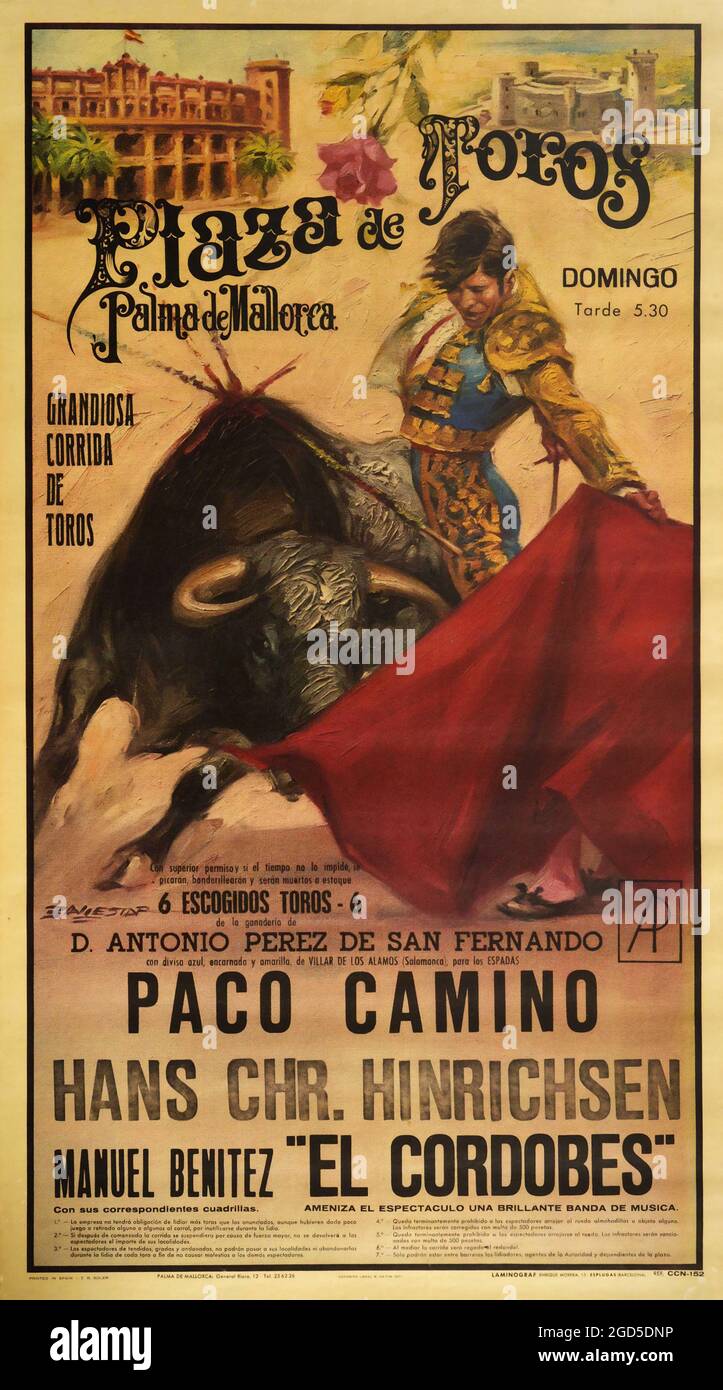 Vintage Poster Art - Retro – Werbung Poster Plaza de Toros Mallorca Corrida Matador Stierkampf, Palma de Mallorca Spanien Stockfoto