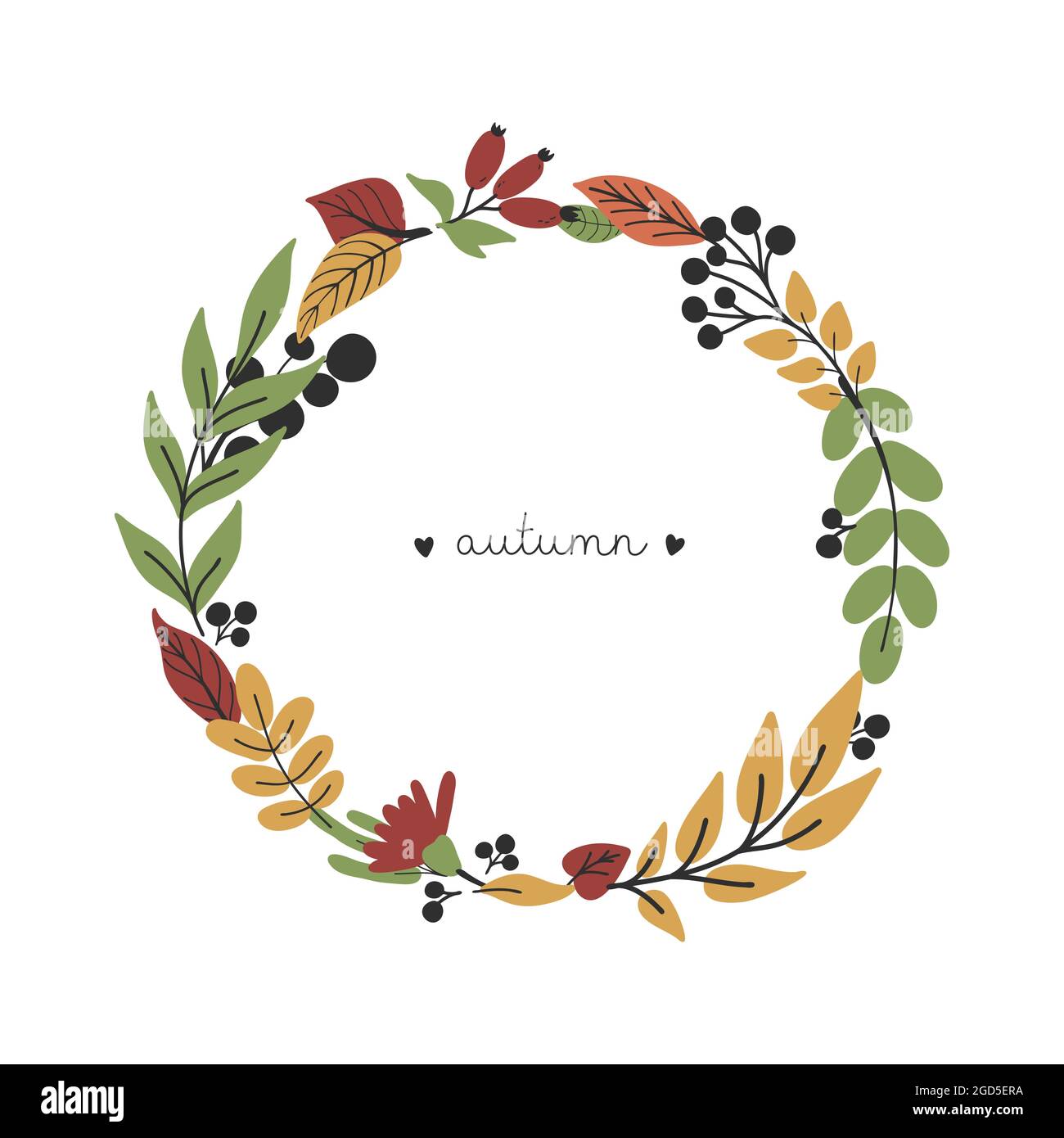 Niedliche einfache Herbst runden Rahmen auf weißem Hintergrund. Blumenkranz. Vektor handgezeichnete Illustration für Ihr Design, Karte, Gruß, Einladung Stock Vektor