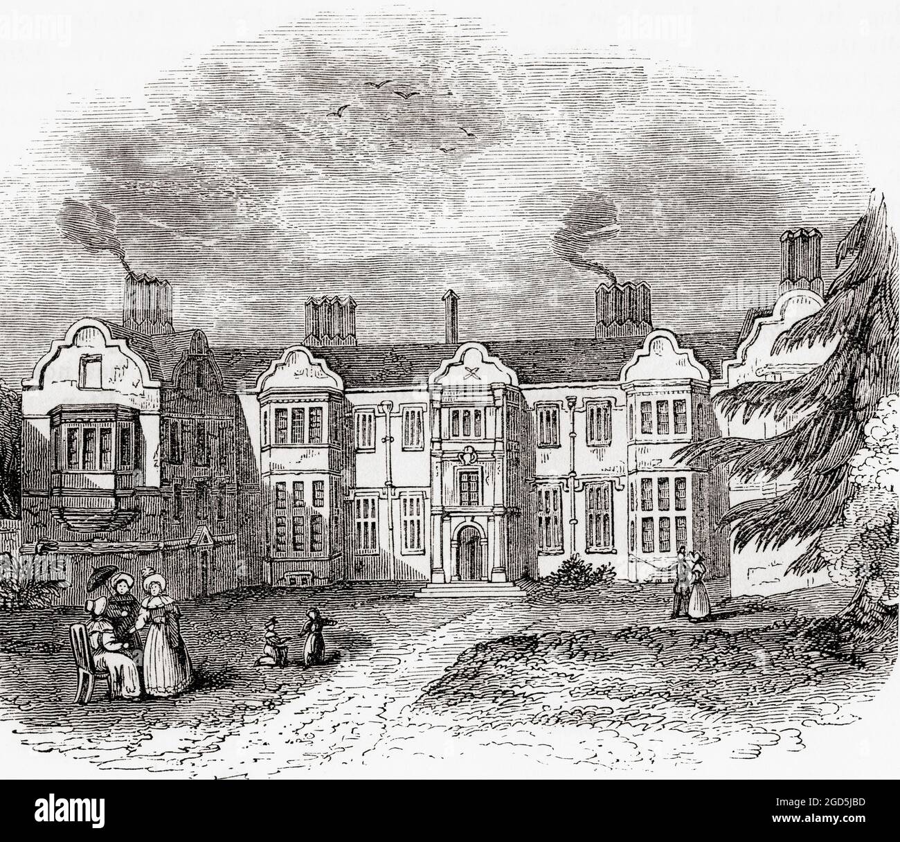 Ladye Place, Hurley, in der englischen Grafschaft, gesehen hier im frühen 19. Jahrhundert. Das Gebäude, das früher Hurley Priory war, wurde das Zuhause der Barons Lovelace. Aus dem malerischen England, seine Wahrzeichen und historischen Stätten, veröffentlicht 1891. Stockfoto