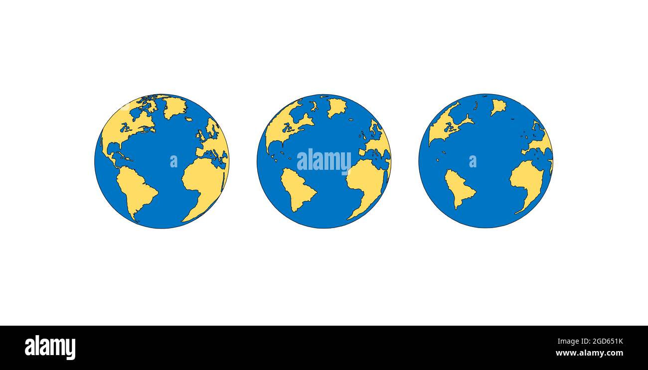 Illustration des Meeresspiegelanstiegs und der Veränderung der Küstenlinien auf dem Planeten Erde in drei Schritten als Teil des Klimawandels Stockfoto