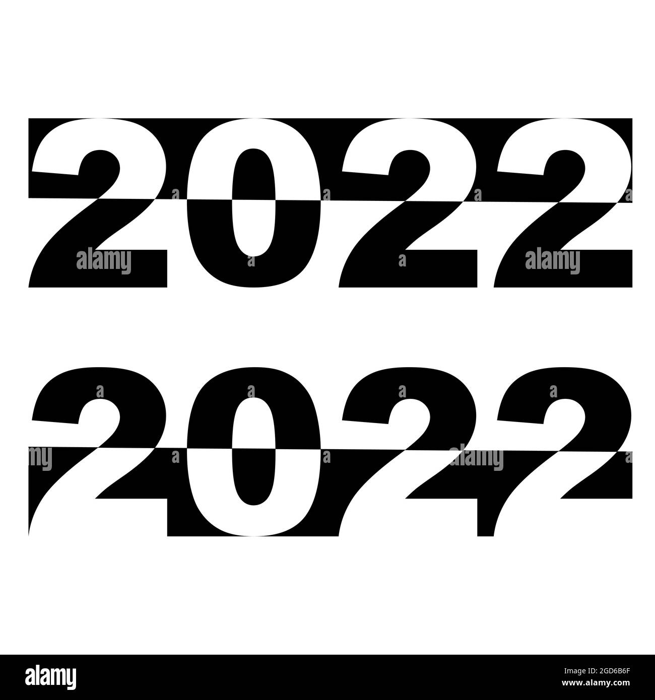 2022 frohes neues Jahr, schwarz-weißes Banner, Vektor 2022 Schriftzug positiv negativ Stock Vektor