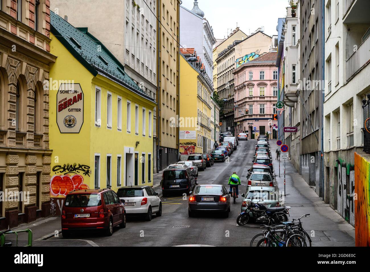 wien Österreich - 26. September 2019. Die Stiegengasse befindet sich an der Wohnstraße in der Nähe des Stadtzentrums von Wien. Stockfoto