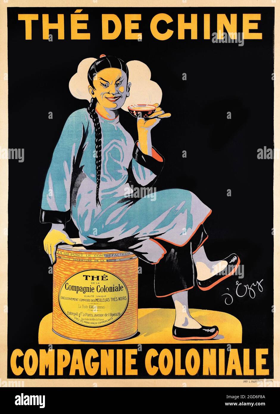 Alte und alte Werbung / Poster. Compagnie Coloniale – Thé de Chine. Chinesisch die. Ein chinese, der die trinkt. Künstler: D'EZY Stockfoto