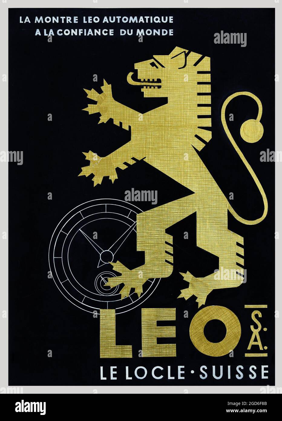 Alte und alte Werbung / Poster von A. Rentschler - Leo S.A. Le Locle Suisse – 1950. Schweiz, Schweiz, Schweiz. Stockfoto