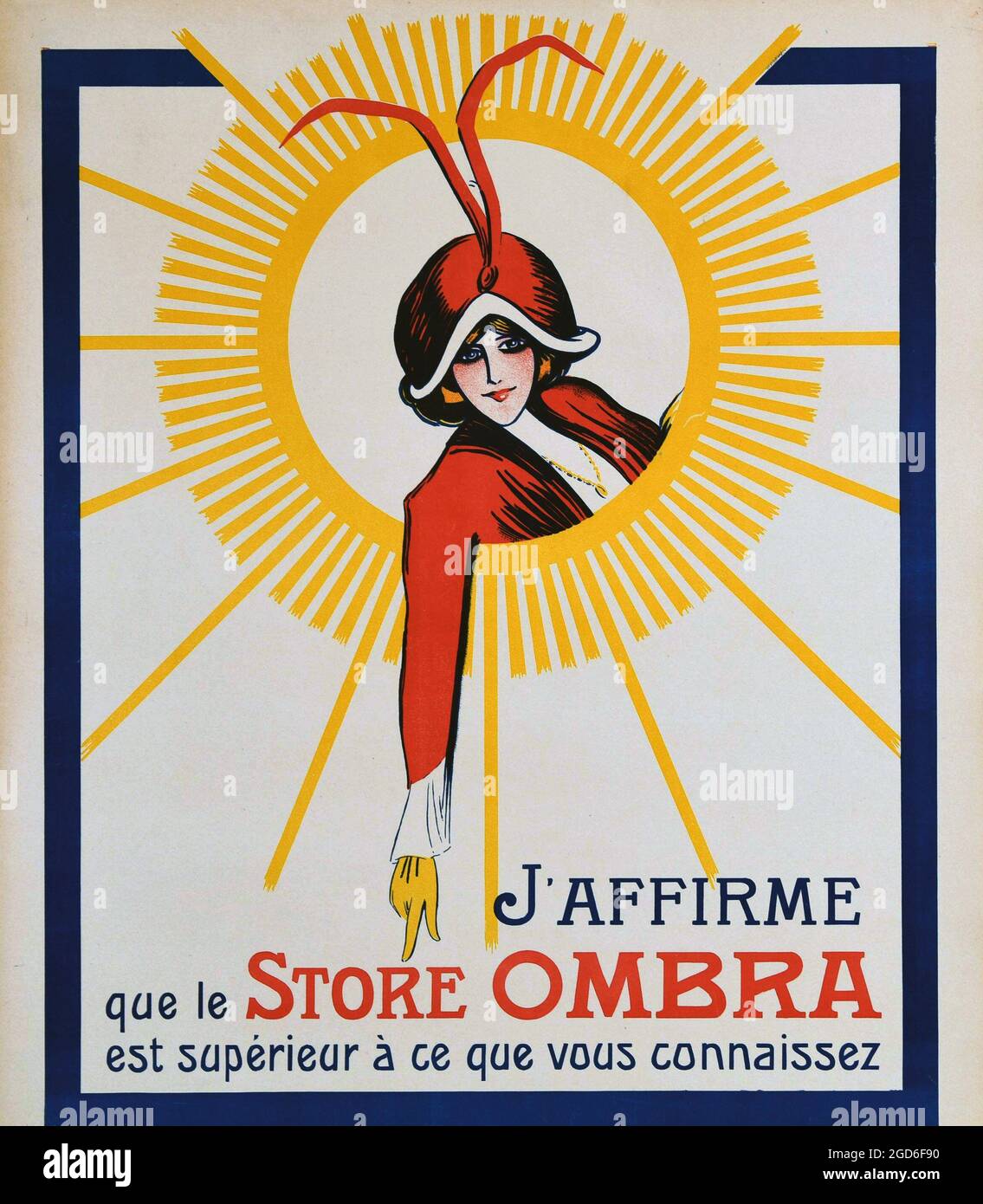 Alte und alte Werbung / Poster. Anonym - Store Ombra (zonwering) – ca. 1930. Werbeplakat für Sonnenschutzvorhänge. Stockfoto