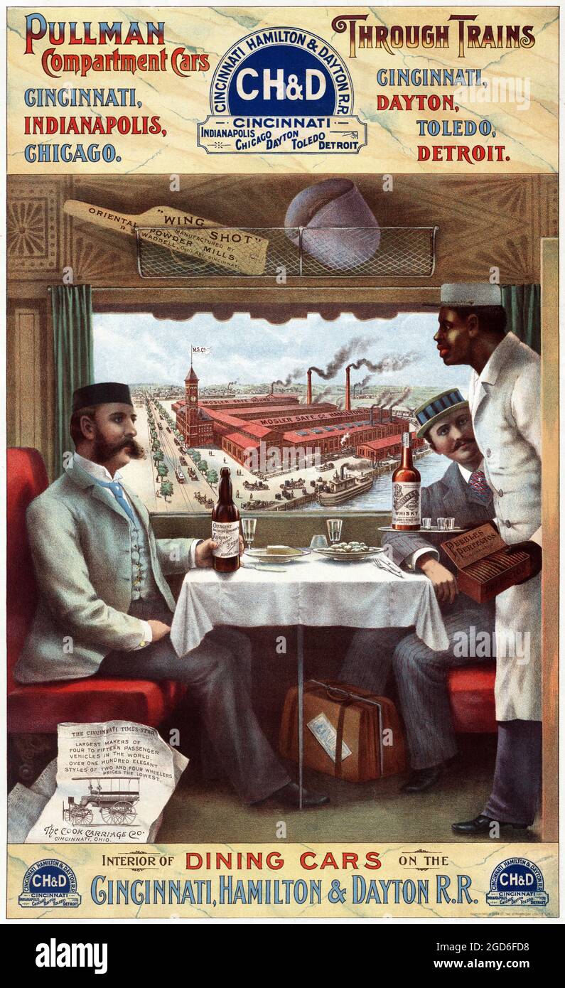 Alte und alte Werbung / Poster. Pullman-Abteilwagen und Durchgangszüge, Werbeplakat Cincinnati, Hamilton & Dayton Rail Road, 1894. Stockfoto