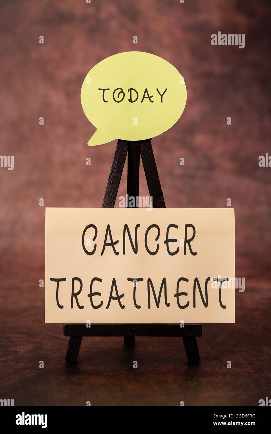 Textüberschrift zur Krebsbehandlung. Geschäftsansatz das Management der medizinischen Versorgung eines Krebspatienten Denken Neue glänzende Ideen Stockfoto