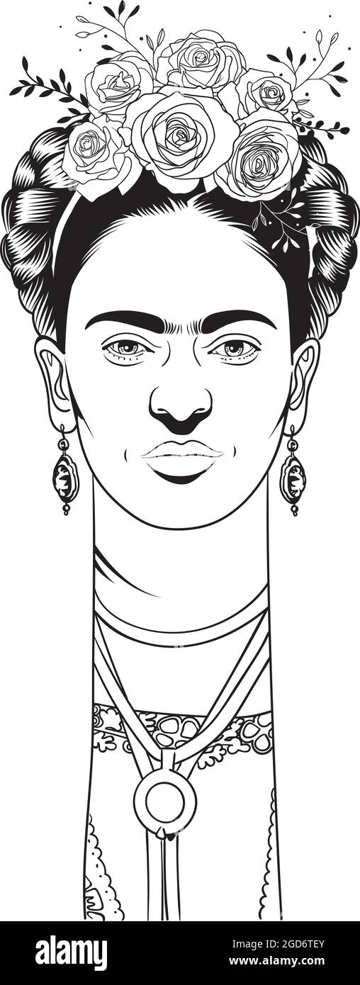 Frida Kahlo Porträt im Cartoon-Stil, sie war eine mexikanische Malerin bekannt für ihre vielen Porträts, Selbstporträts und Werke inspiriert von der Natur und Künstler Stock Vektor