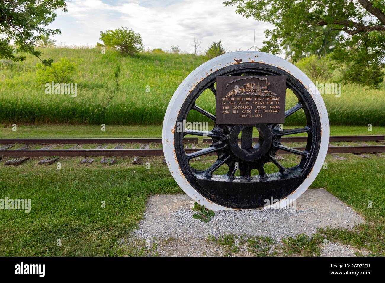 Adair, Iowa - die historische Stätte von Jesse James, der Ort des ersten Eisenbahnraubs im Westen, der von der Jesse James Gang am 21. Juli 1873 begangen wurde. Stockfoto