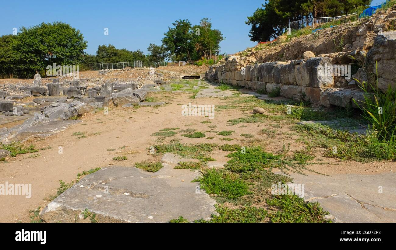 Via Egnatia an der archäologischen Stätte von Philippi bei Kavala in Mazedonien, Griechenland Stockfoto