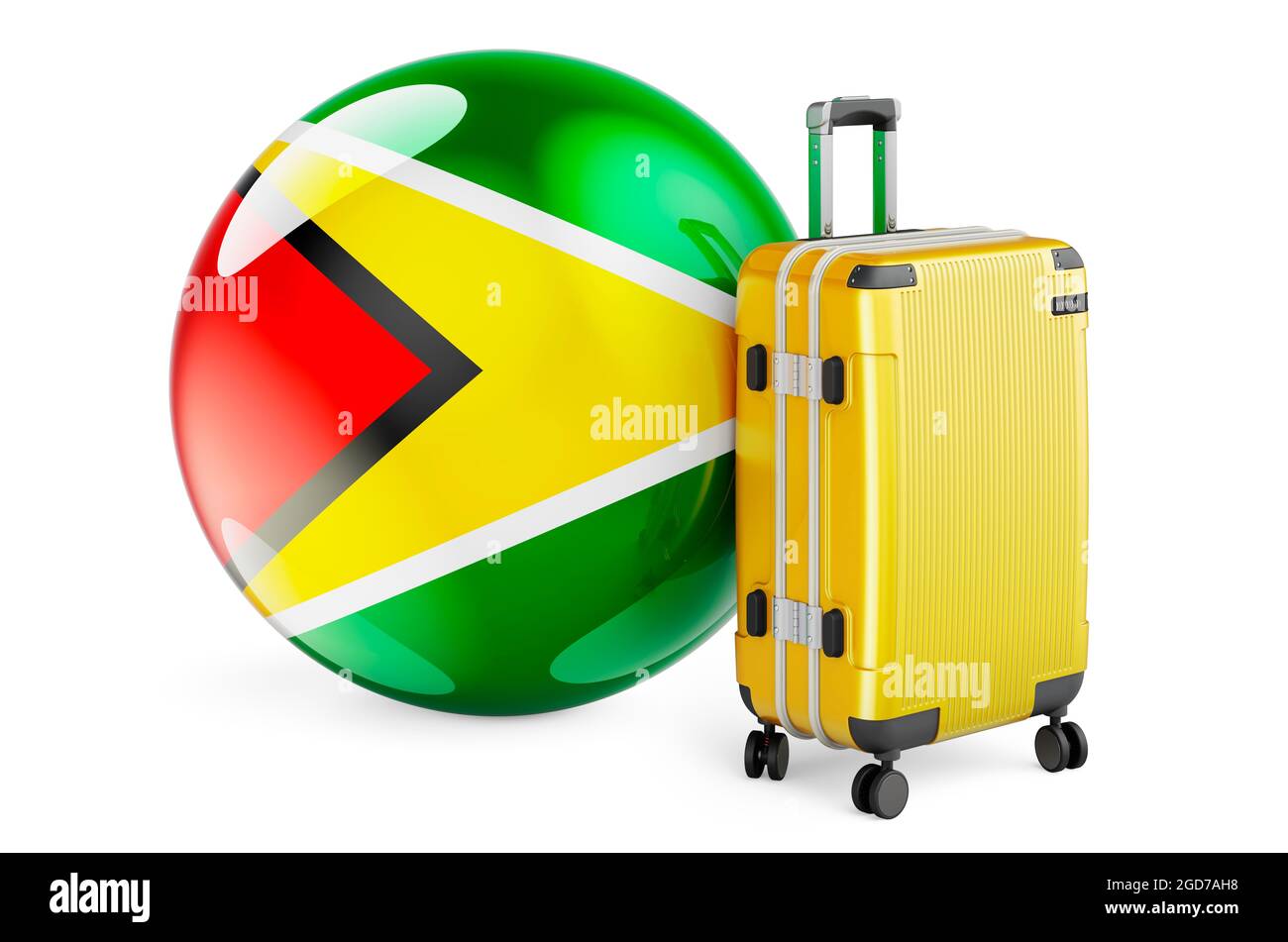 Koffer mit guyanischer Flagge. Gayana Reisekonzept, 3D-Rendering isoliert auf weißem Hintergrund Stockfoto