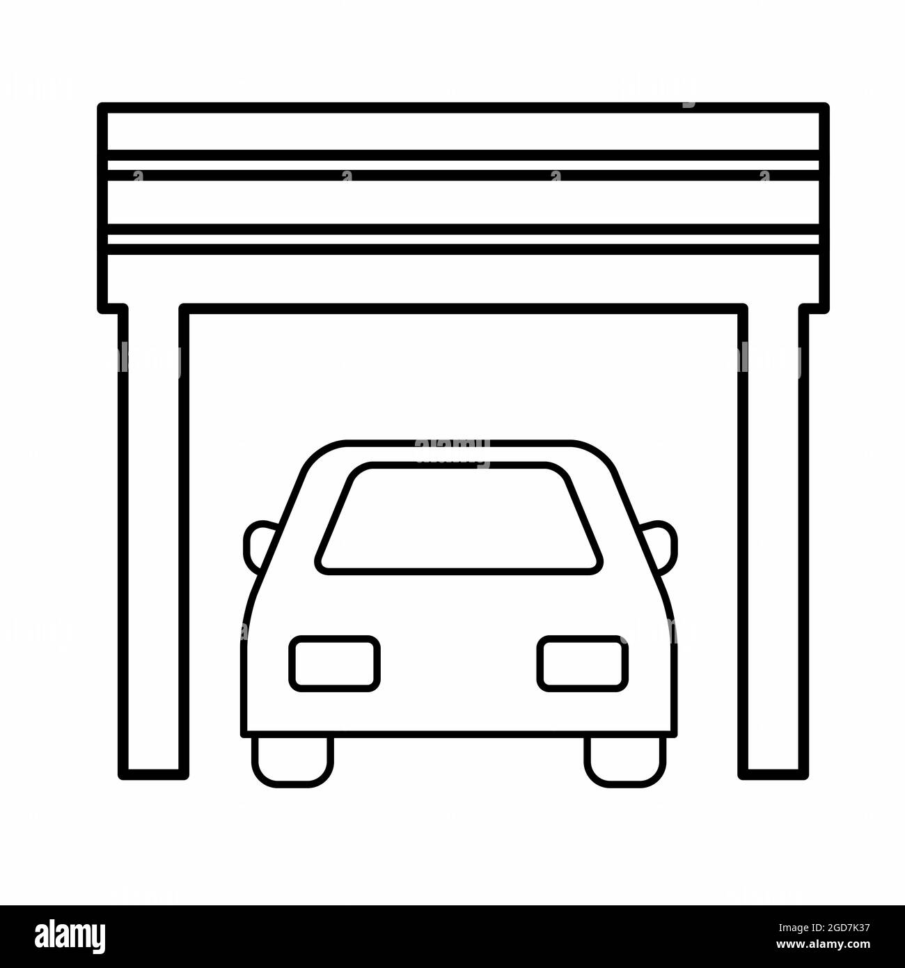 Vektor-Grafik von Auto in der Garage - Linie Stil - einfache Illustration. Bearbeitbare Kontur. Design-Vorlage Vektor.Umriss Stil Design.Vektor Grafik illust Stock Vektor