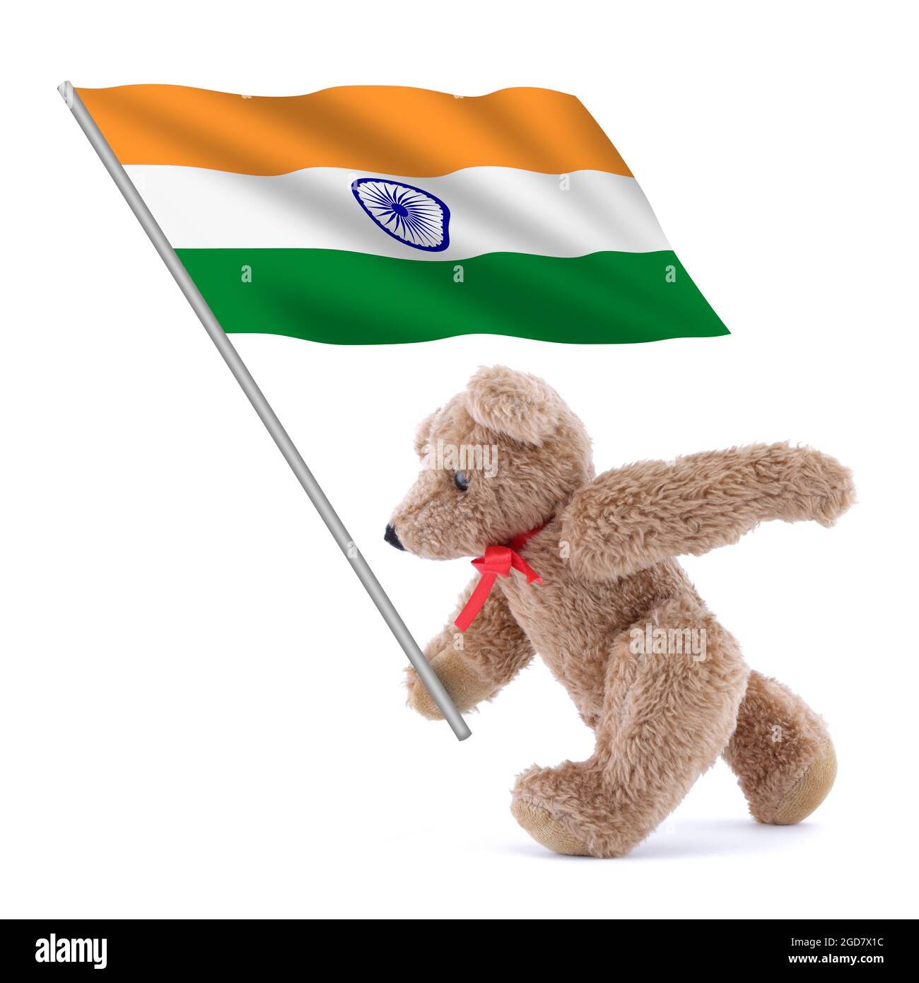 Die indische Flagge wird von einem niedlichen Teddybären getragen Stockfoto