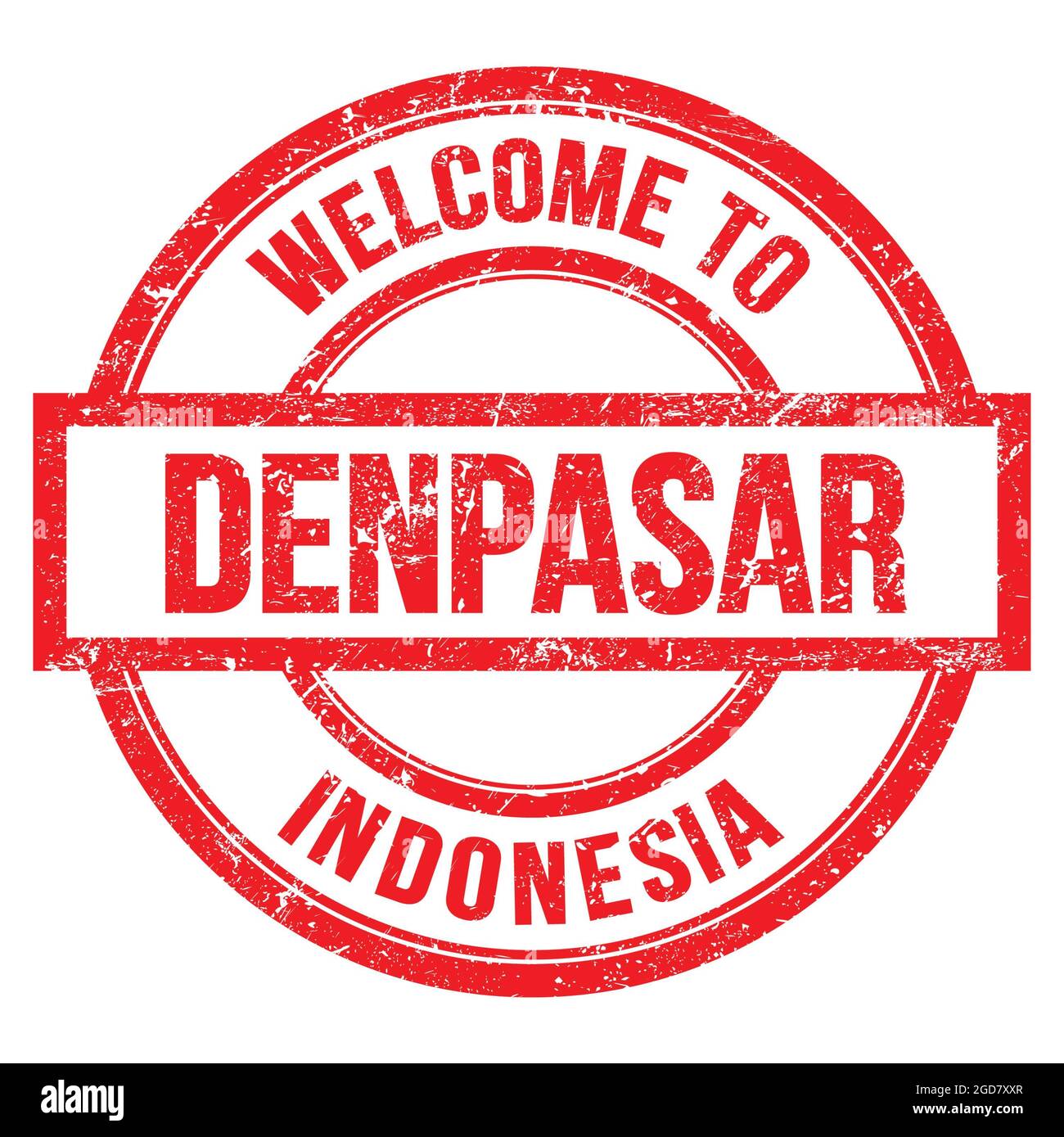WILLKOMMEN IN DENPASAR - INDONESIEN, Worte auf rotem runden einfachen Stempel geschrieben Stockfoto