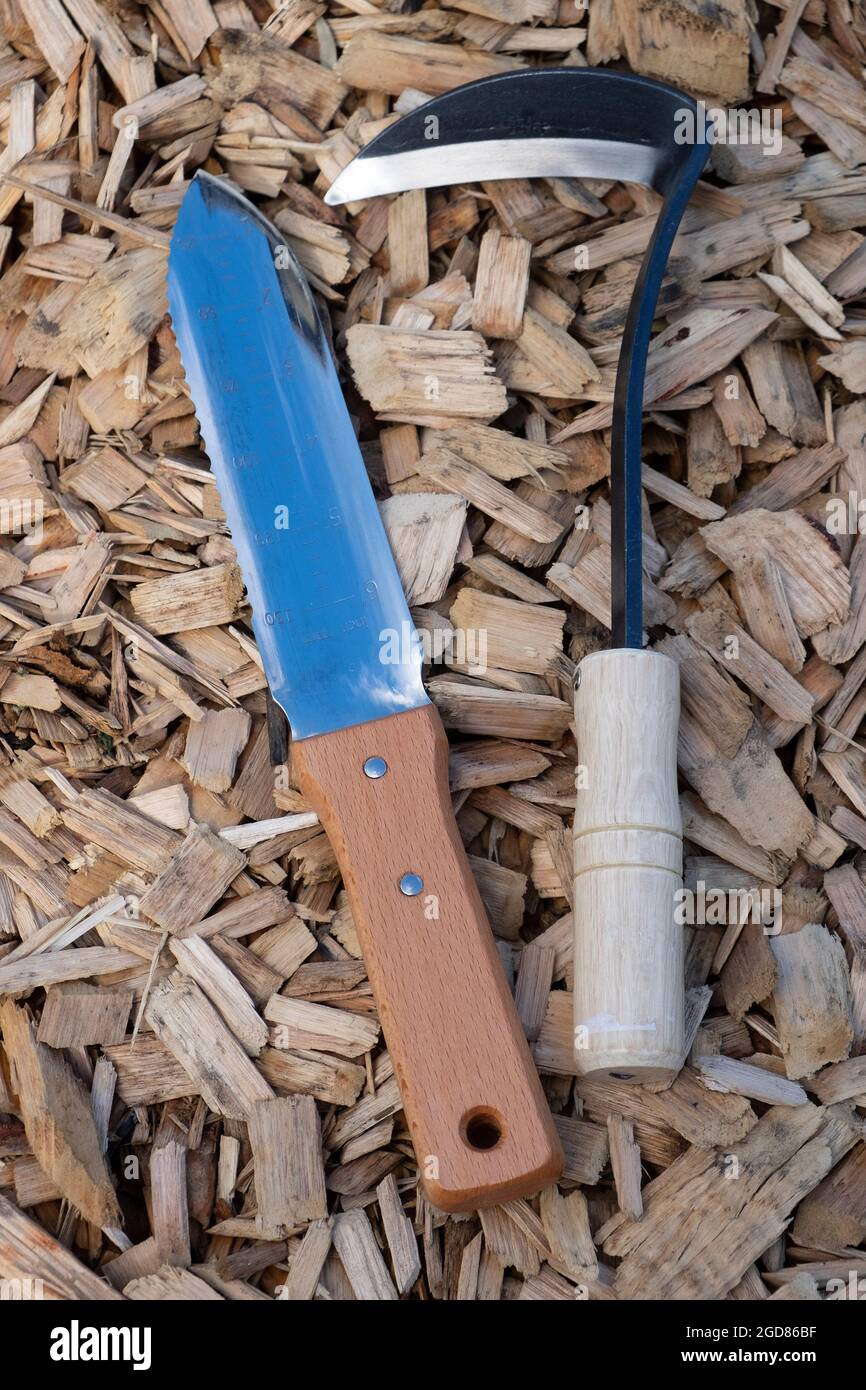 Hochwertige handgemachte japanische Gartenwerkzeuge Stockfoto