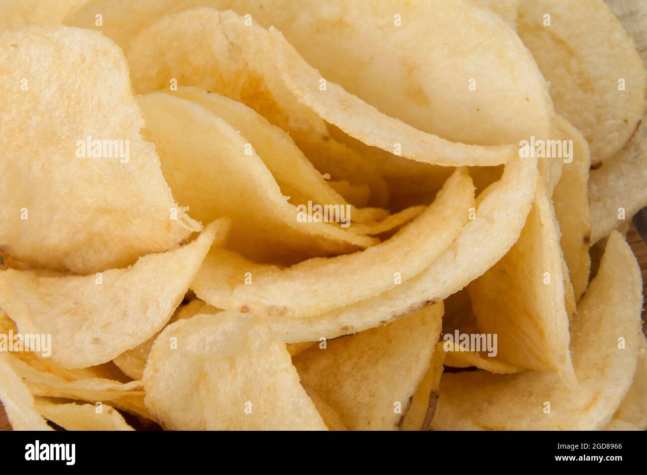 Foto ganz nah von leckeren Kartoffelchips Stockfoto